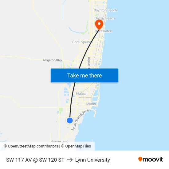 Sw 117 Av @ Sw 120 St to Lynn University map