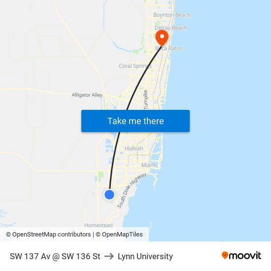 SW 137 Av @ SW 136 St to Lynn University map