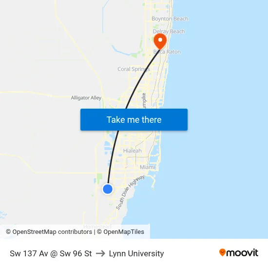 Sw 137 Av @ Sw 96 St to Lynn University map