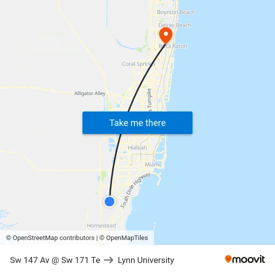 Sw 147 Av @ Sw 171 Te to Lynn University map