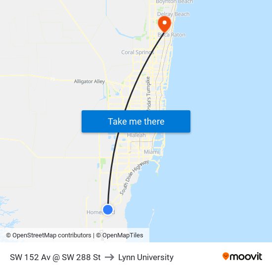 SW 152 Av @ SW 288 St to Lynn University map