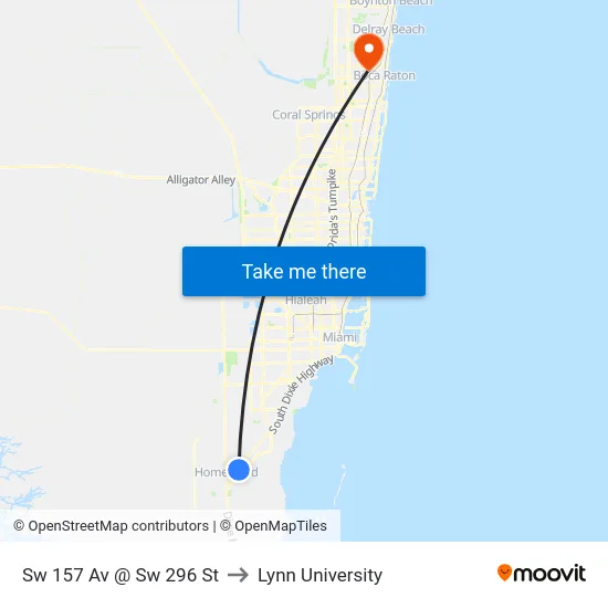 Sw 157 Av @ Sw 296 St to Lynn University map
