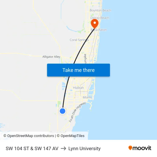 Sw 104 St & Sw 147 Av to Lynn University map