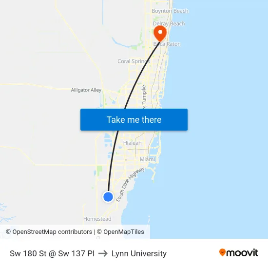 Sw 180 St @ Sw 137 Pl to Lynn University map