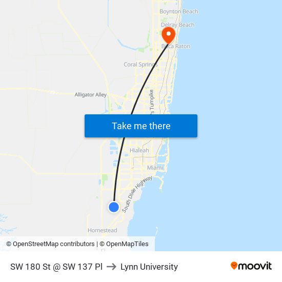 SW 180 St @ SW 137 Pl to Lynn University map