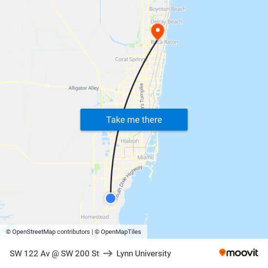 SW 122 Av @ SW 200 St to Lynn University map