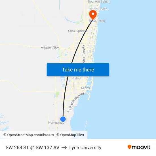 Sw 268 St @ Sw 137 Av to Lynn University map