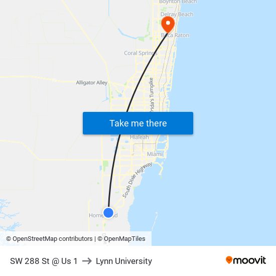 SW 288 St @ Us 1 to Lynn University map