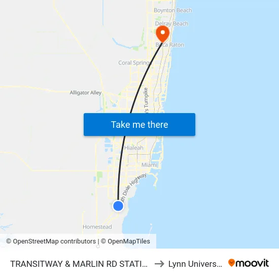 Transitway & Marlin Rd Station to Lynn University map