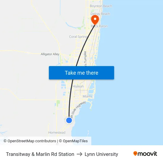 Transitway & Marlin Rd Station to Lynn University map
