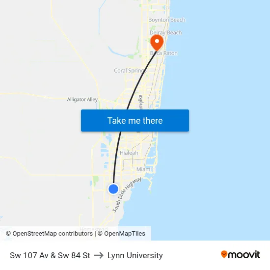 Sw 107 Av & Sw 84 St to Lynn University map