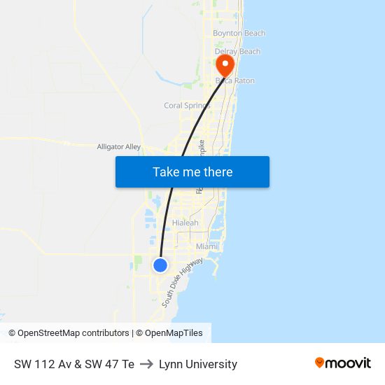 SW 112 Av & SW 47 Te to Lynn University map