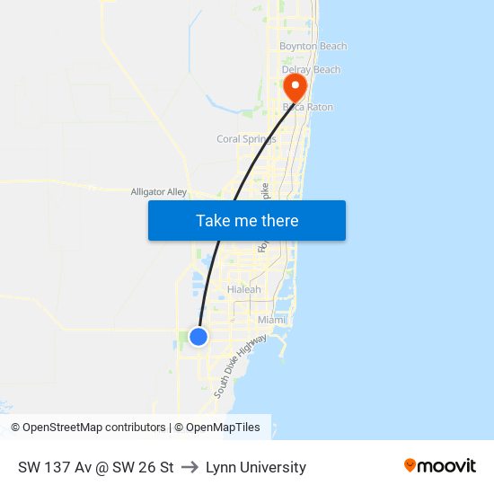 SW 137 Av @ SW 26 St to Lynn University map