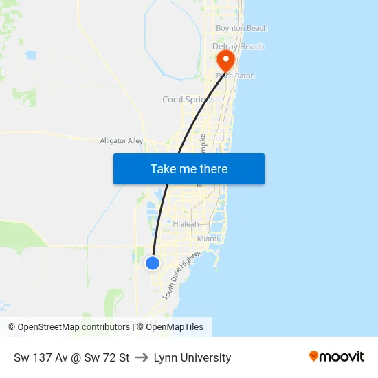 Sw 137 Av @ Sw 72 St to Lynn University map