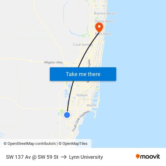 SW 137 Av @ SW 59 St to Lynn University map