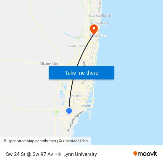 Sw 24 St @ Sw 97 Av to Lynn University map
