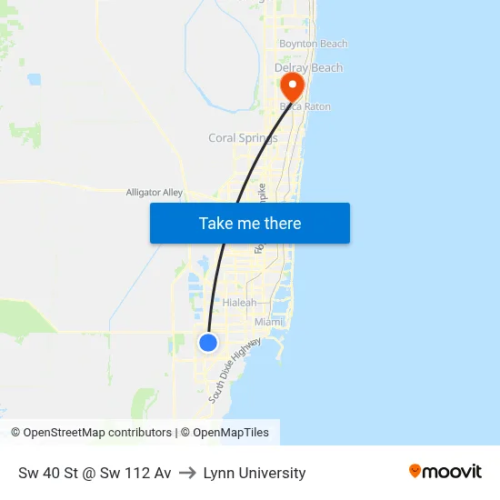 Sw 40 St @ Sw 112 Av to Lynn University map