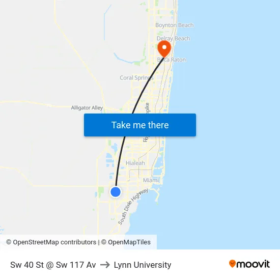Sw 40 St @ Sw 117 Av to Lynn University map
