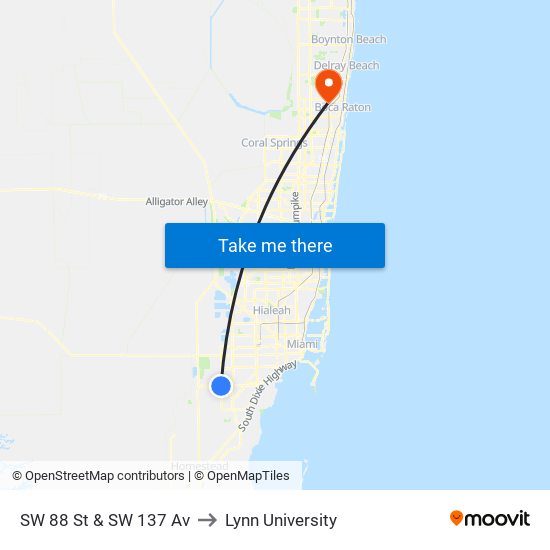 SW 88 St & SW 137 Av to Lynn University map