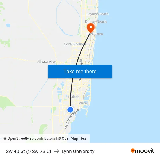 Sw 40 St @ Sw 73 Ct to Lynn University map