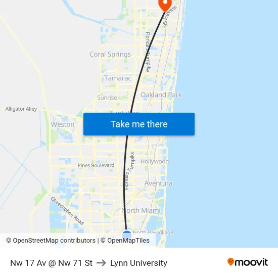 Nw 17 Av @ Nw 71 St to Lynn University map