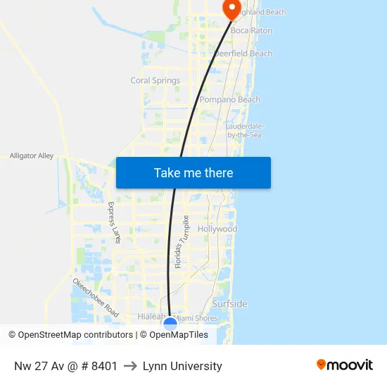 Nw 27 Av @ # 8401 to Lynn University map