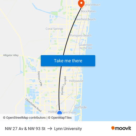 NW 27 Av & NW 93 St to Lynn University map