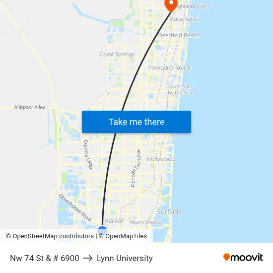 Nw 74 St & # 6900 to Lynn University map