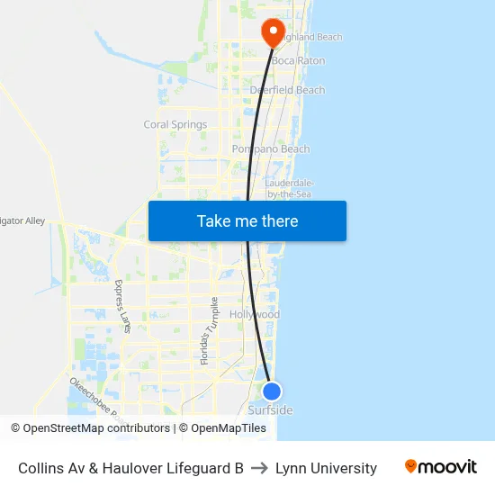 Collins Av & Haulover Lifeguard B to Lynn University map