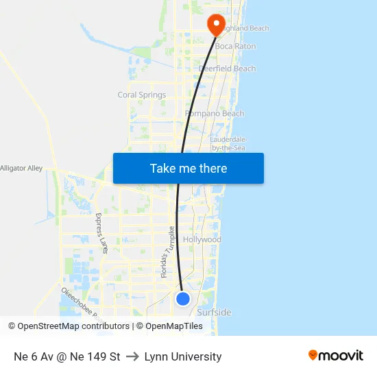Ne 6 Av @ Ne 149 St to Lynn University map