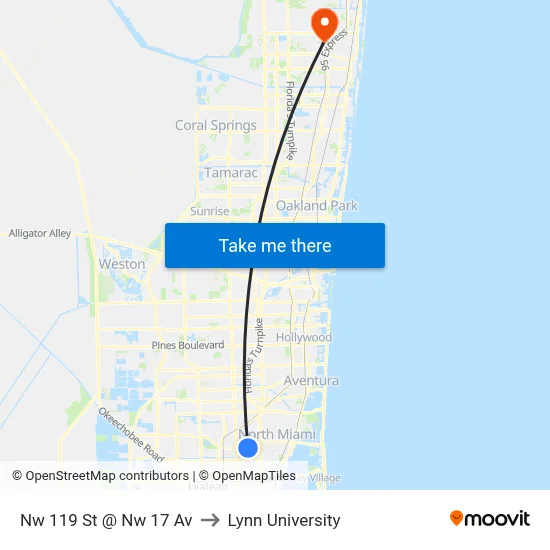 Nw 119 St @ Nw 17 Av to Lynn University map