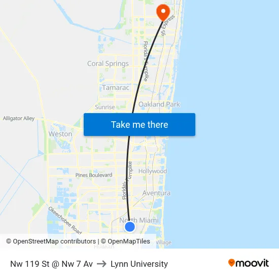 Nw 119 St @ Nw 7 Av to Lynn University map