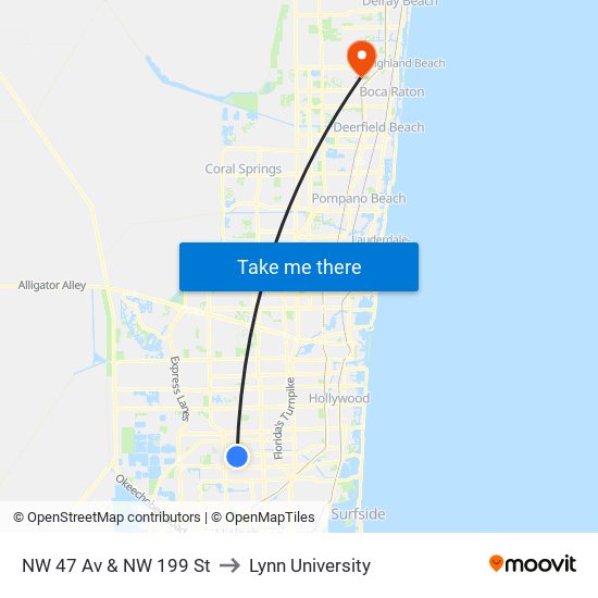 NW 47 Av & NW 199 St to Lynn University map