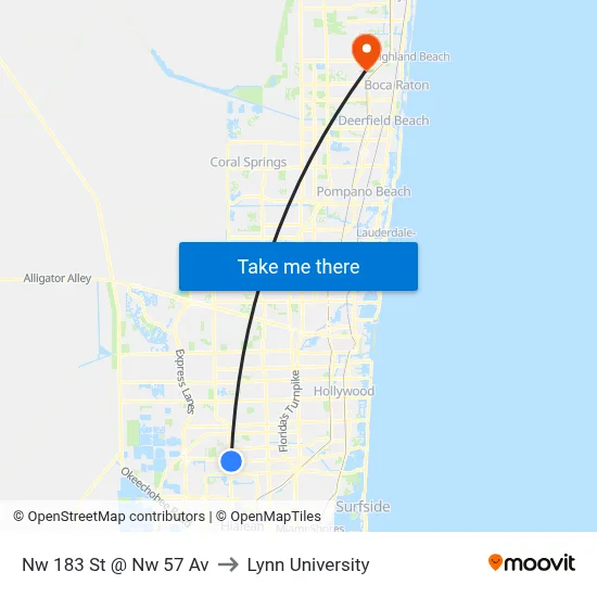 Nw 183 St @ Nw 57 Av to Lynn University map