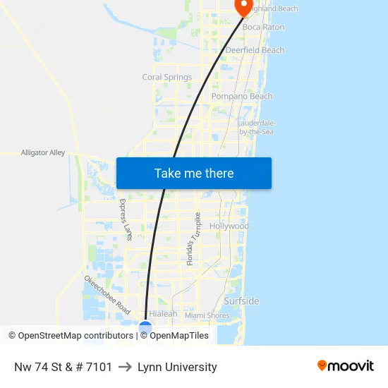 Nw 74 St & # 7101 to Lynn University map