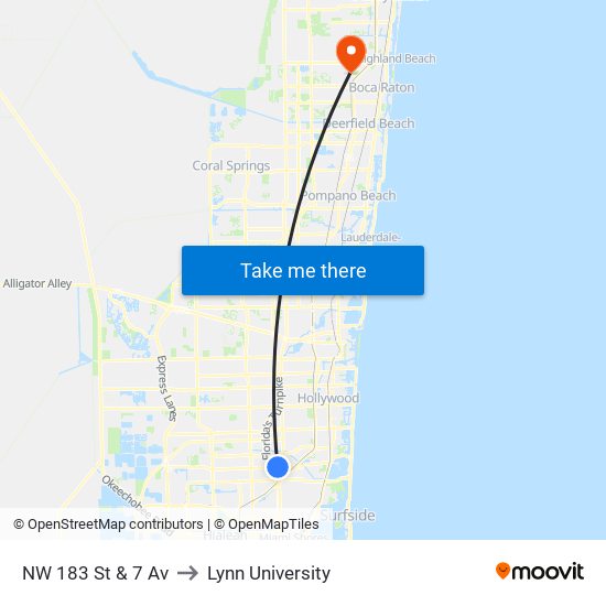 NW 183 ST & 7 AV to Lynn University map