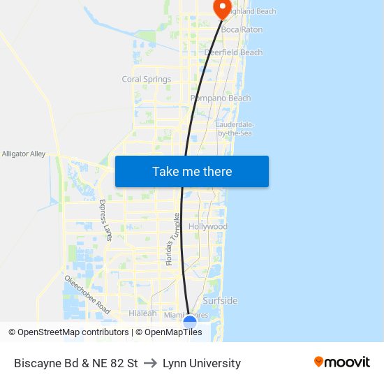 Biscayne Bd & NE 82 St to Lynn University map