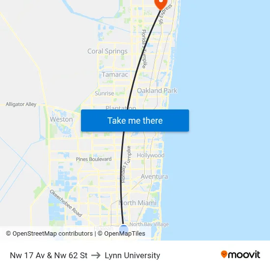 Nw 17 Av & Nw 62 St to Lynn University map