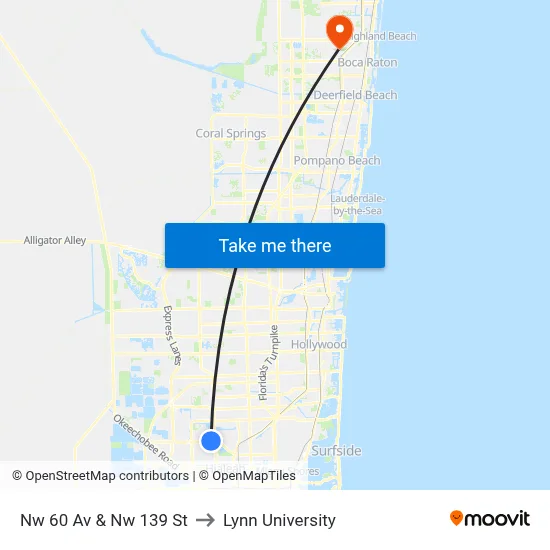 Nw 60 Av & Nw 139 St to Lynn University map