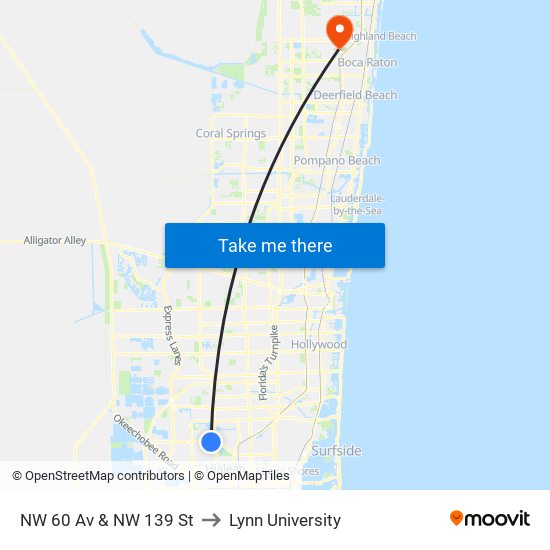 NW 60 Av & NW 139 St to Lynn University map