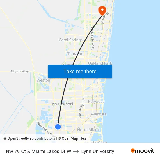 Nw 79 Ct & Miami Lakes Dr W to Lynn University map