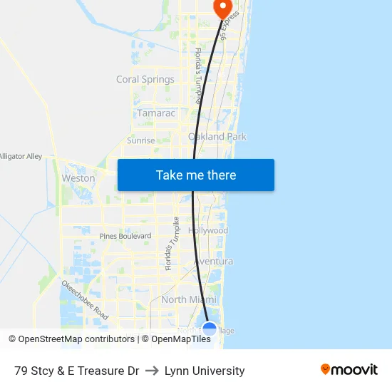 79 Stcy & E Treasure Dr to Lynn University map