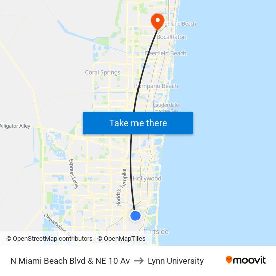 N Miami Beach Blvd & NE 10 Av to Lynn University map