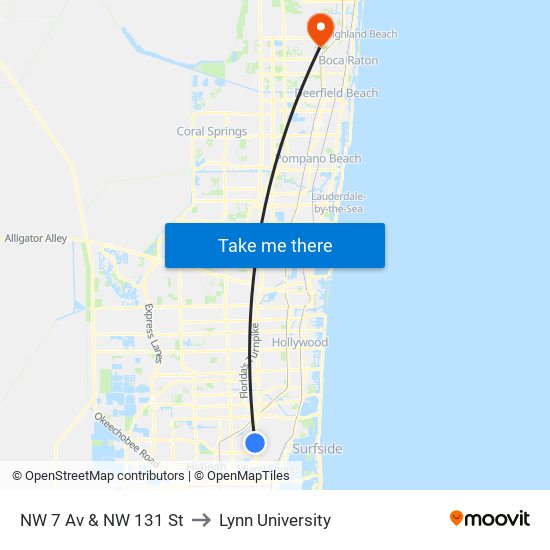 NW 7 Av & NW 131 St to Lynn University map