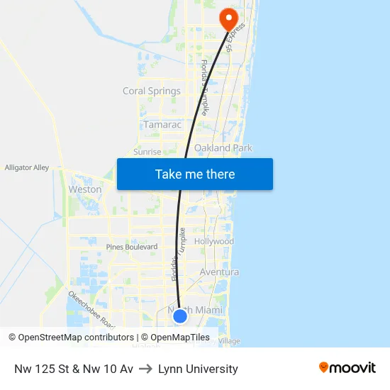 Nw 125 St & Nw 10 Av to Lynn University map