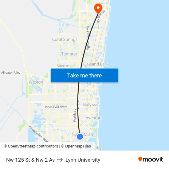 Nw 125 St & Nw 2 Av to Lynn University map