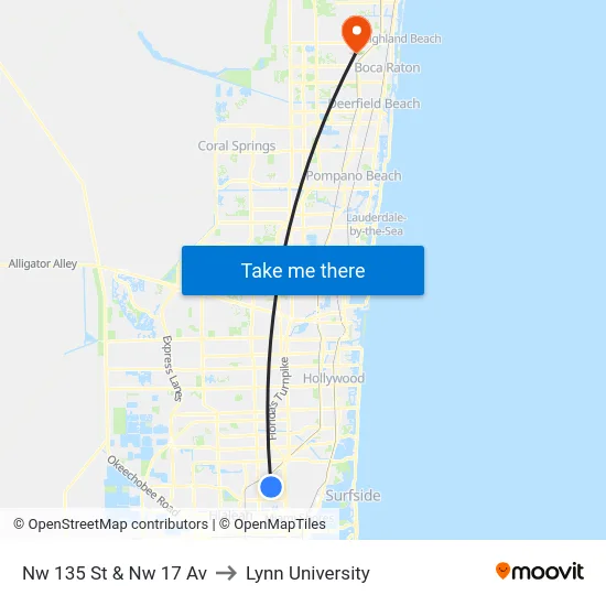Nw 135 St & Nw 17 Av to Lynn University map