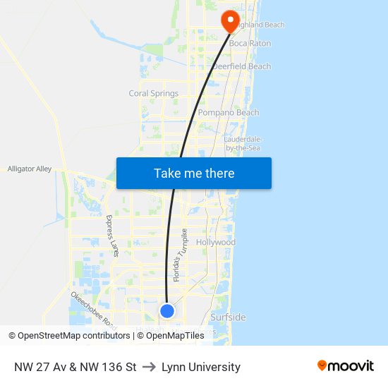 NW 27 Av & NW 136 St to Lynn University map