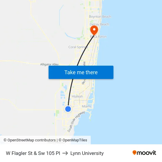 W Flagler St & Sw 105 Pl to Lynn University map
