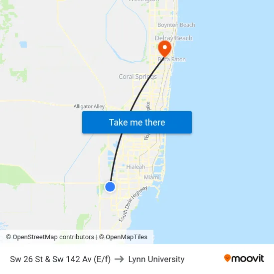 Sw 26 St & Sw 142 Av (E/f) to Lynn University map